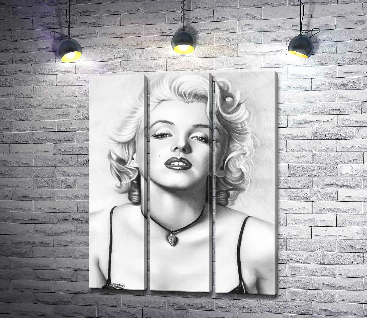 

Модульная картина ArtPoster Выдающаяся актриса Мэрилин Монро (Marilyn Monroe) с хрупким кулоном на шее 102x130 см Модуль №11
