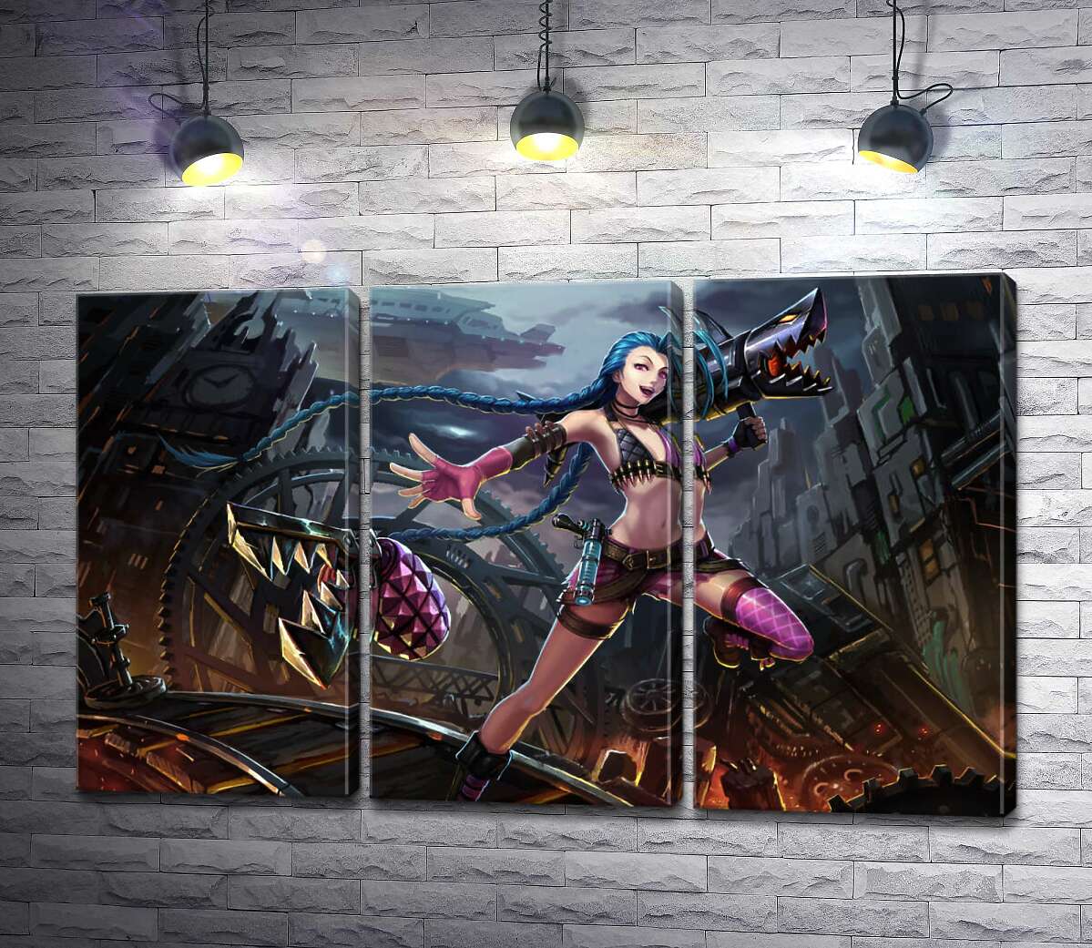 

Модульная картина ArtPoster Героиня игры League of Legends, хулиганка Джинкс, на фоне разрушенного города 132x81 см Модуль №11