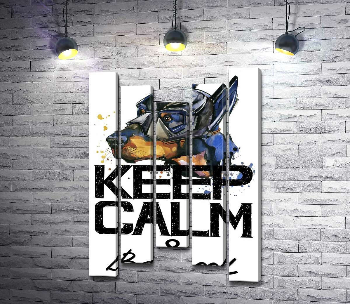 

Модульная картина ArtPoster Доберман в маске Бэтмена среди надписи "keep calm and be cool" 100x148 см Модуль №28