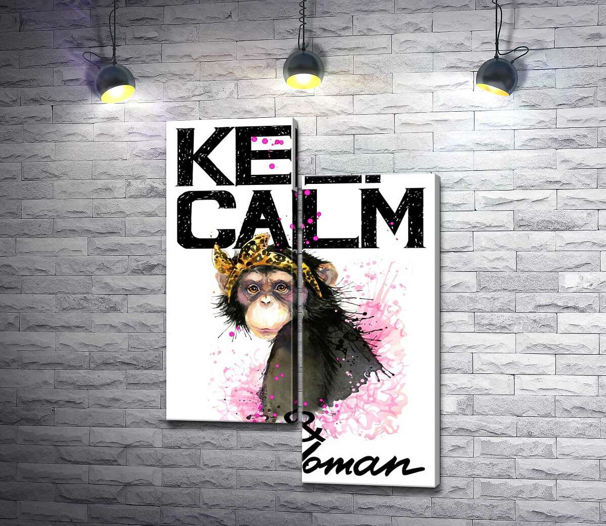 

Модульная картина ArtPoster Гламурная обезьяна среди надписи "keep calm and be woman" 50x74 см Модуль №5