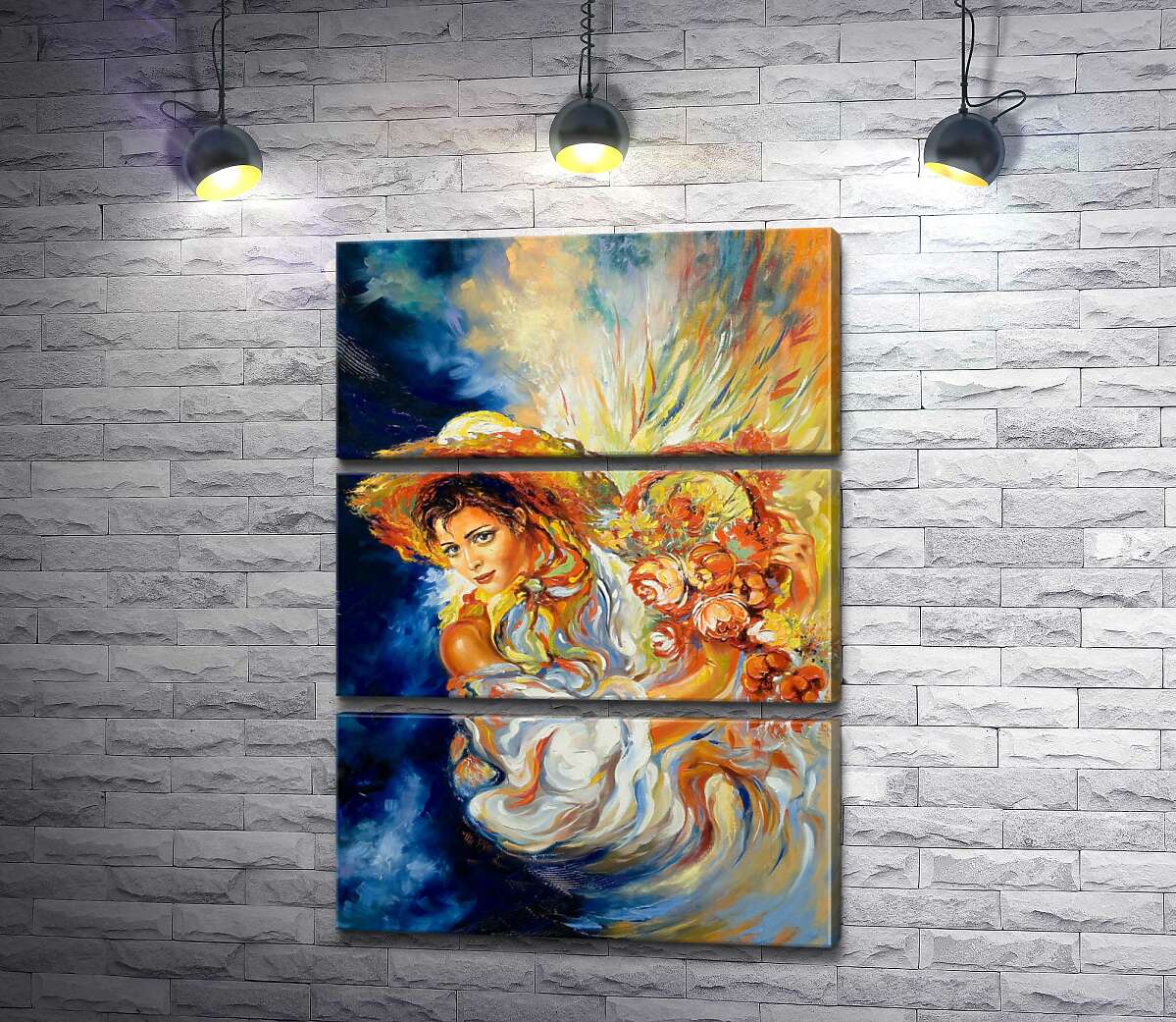 

Модульная картина ArtPoster Девушка в соломенной шляпе держит в руках корзину с цветами 100x141 см Модуль №13