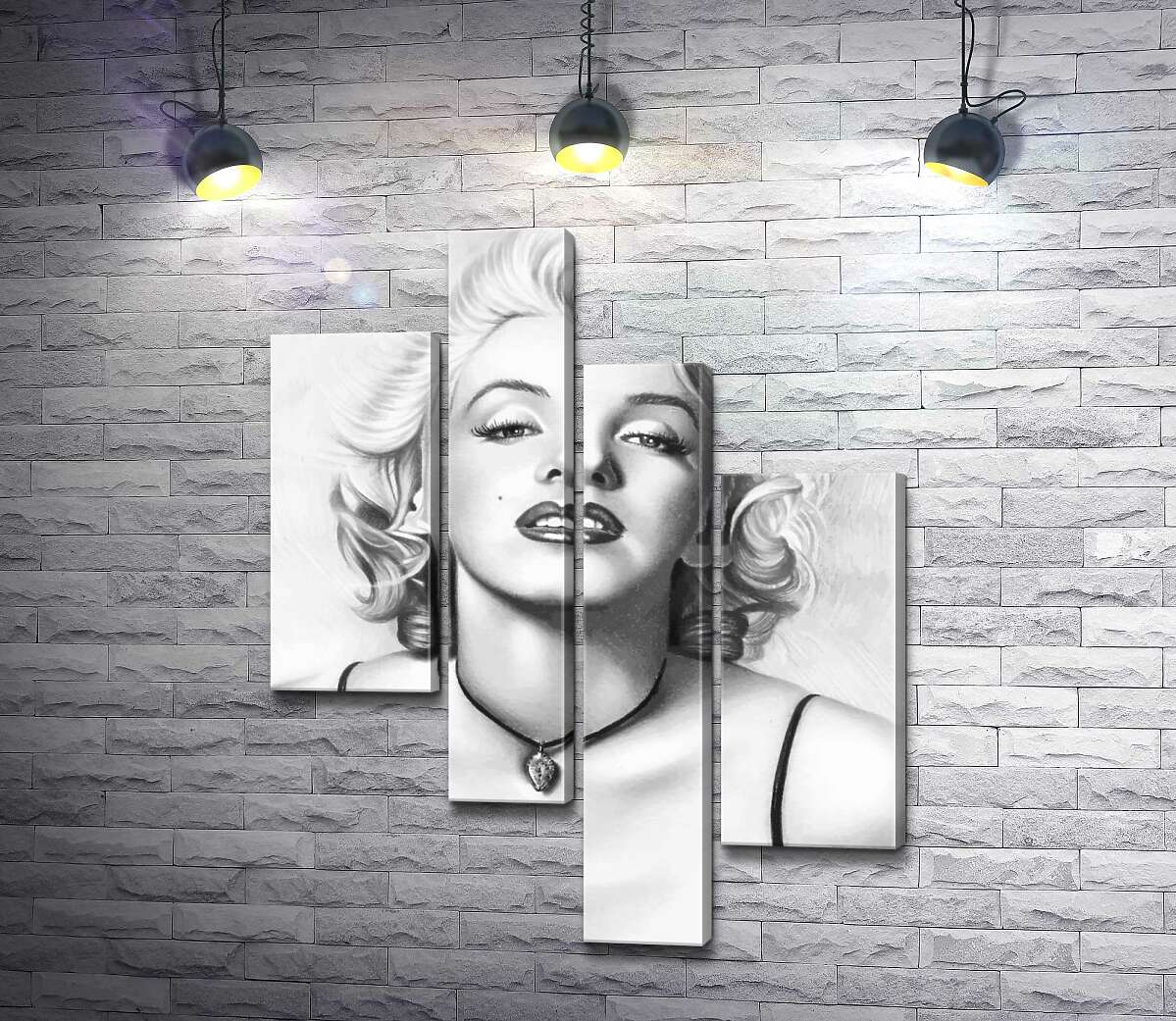 

Модульная картина ArtPoster Выдающаяся актриса Мэрилин Монро (Marilyn Monroe) с хрупким кулоном на шее 100x131 см Модуль №20