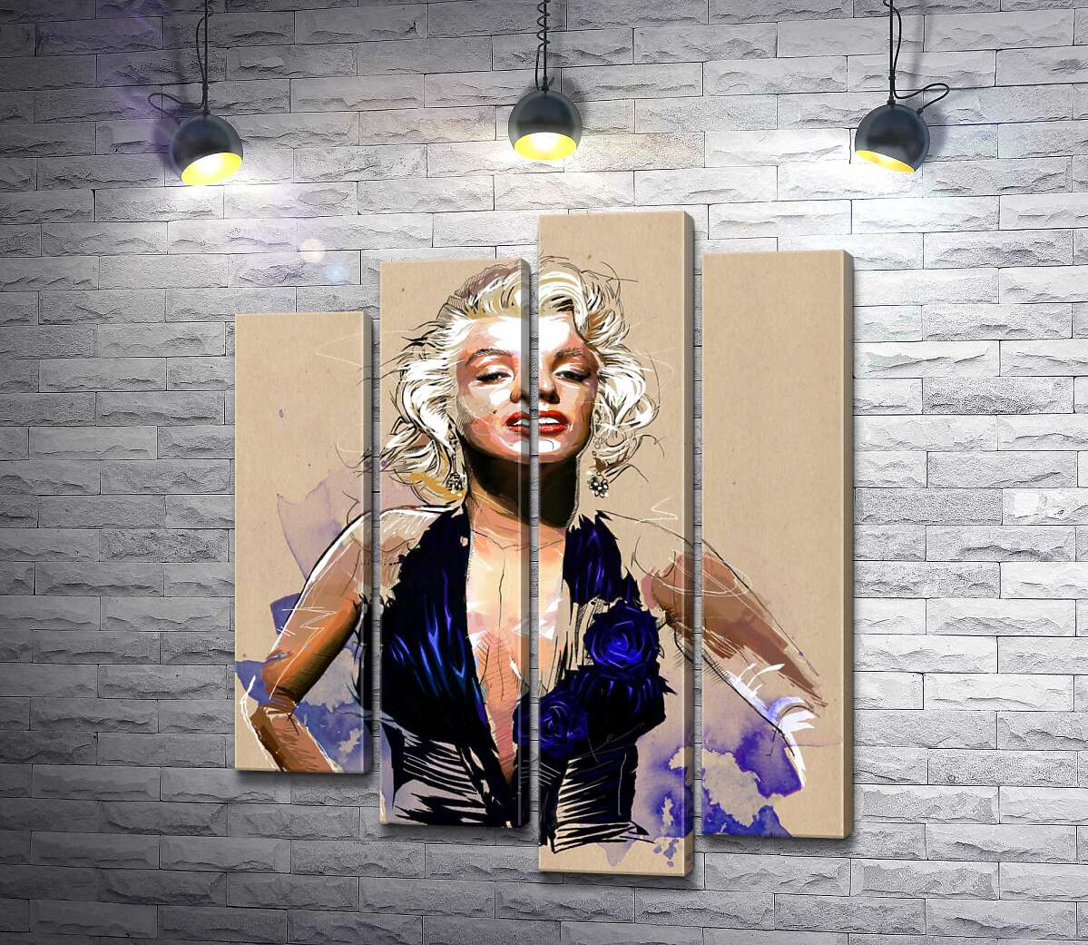 

Модульная картина ArtPoster Вызывающий образ Мэрилин Монро (Marilyn Monroe) в открытом синем платье 100x124 см Модуль №21