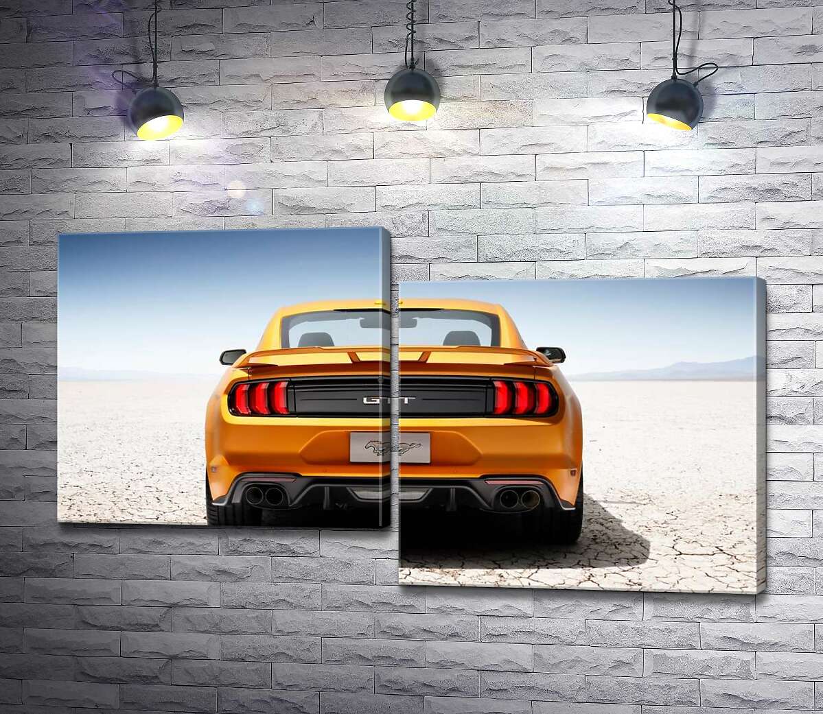 

Модульная картина ArtPoster Желтый автомобиль Ford Mustang GT среди пустыни 130x74 см Модуль №5