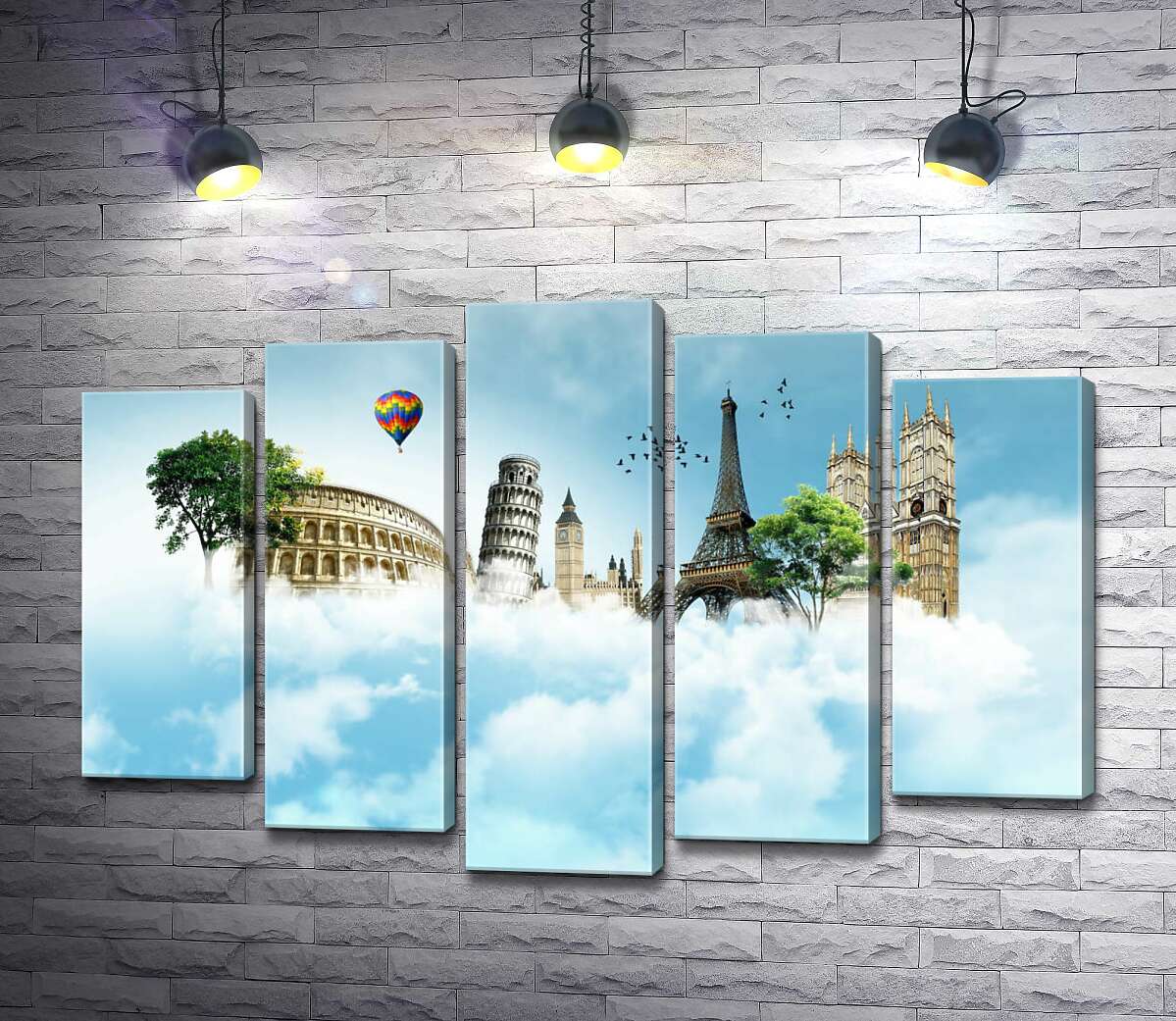 

Модульная картина ArtPoster Главные достопримечательности стран Европы в облачном пространстве 100x69 см Модуль №26