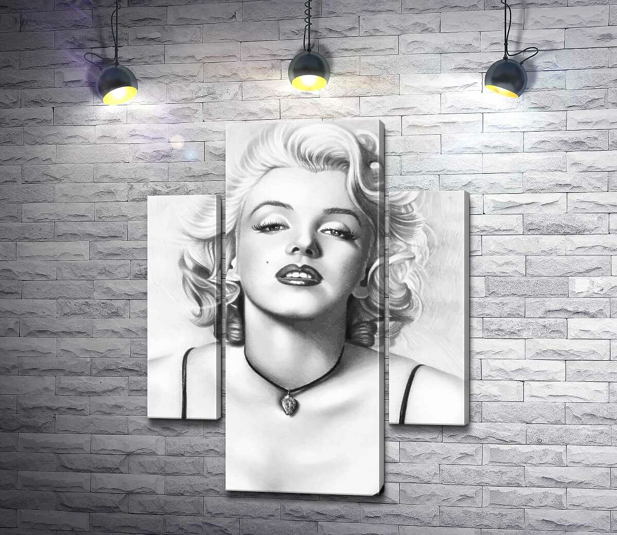 

Модульная картина ArtPoster Выдающаяся актриса Мэрилин Монро (Marilyn Monroe) с хрупким кулоном на шее 131x170 см Модуль №7