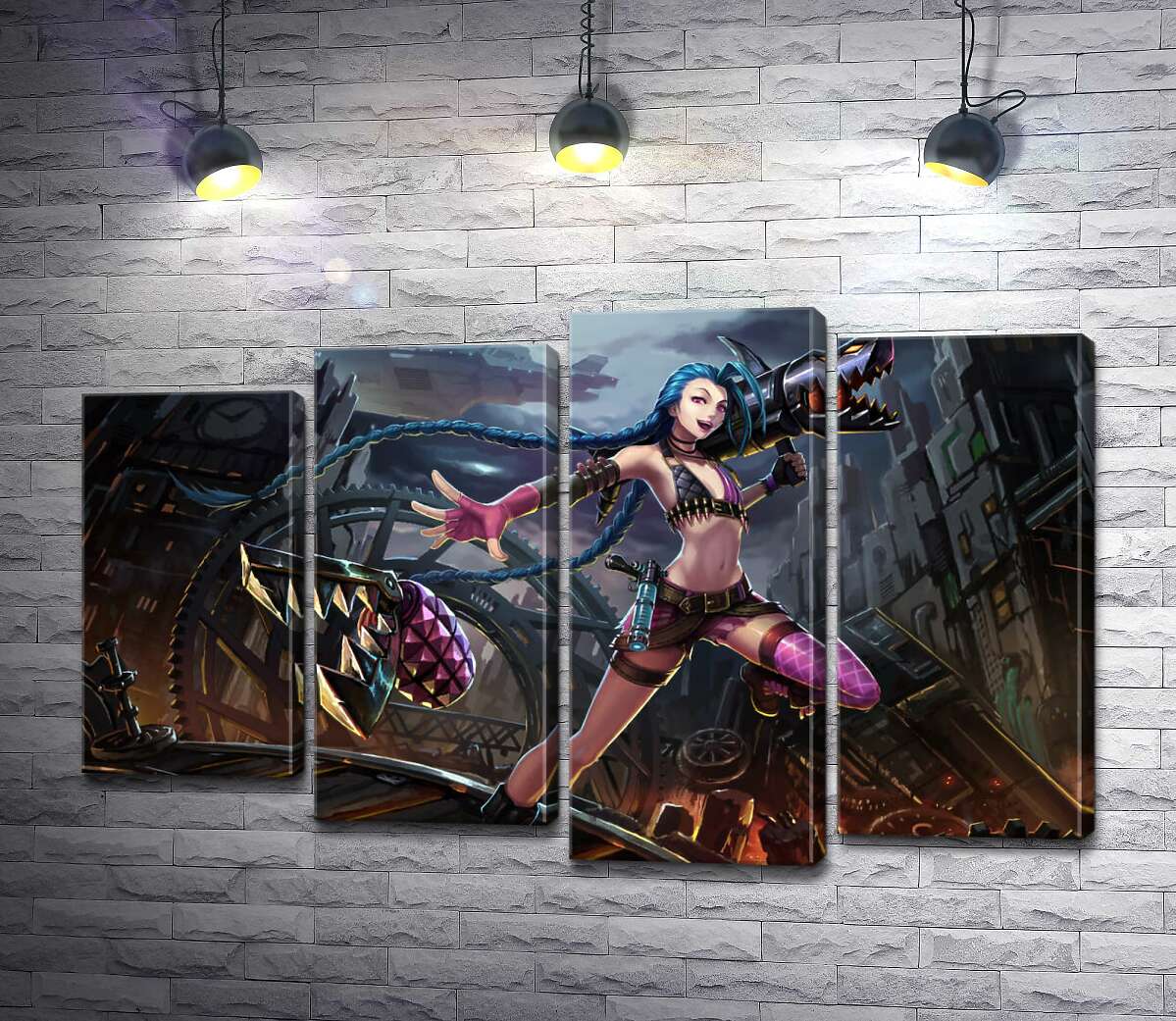 

Модульная картина ArtPoster Героиня игры League of Legends, хулиганка Джинкс, на фоне разрушенного города 100x65 см Модуль №21