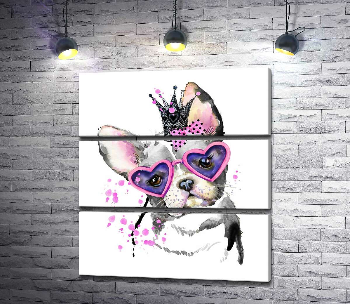 

Модульная картина ArtPoster Гламурный французский бульдог с розовым бантом, короной и в очках 100x111 см Модуль №13