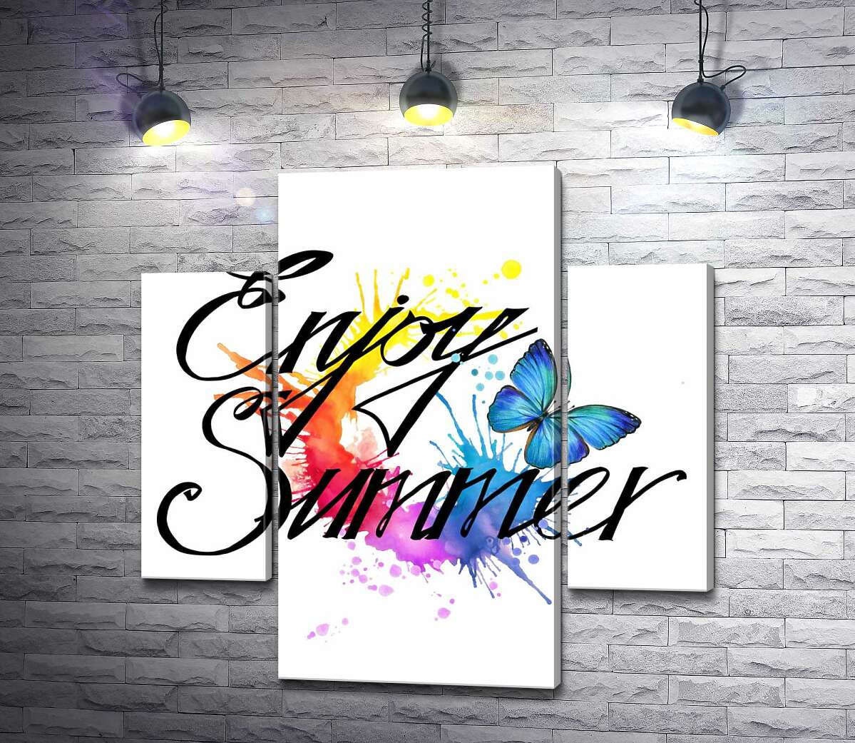 

Модульная картина ArtPoster Голубая бабочка летает среди надписи "enjoy summer" 131x130 см Модуль №7