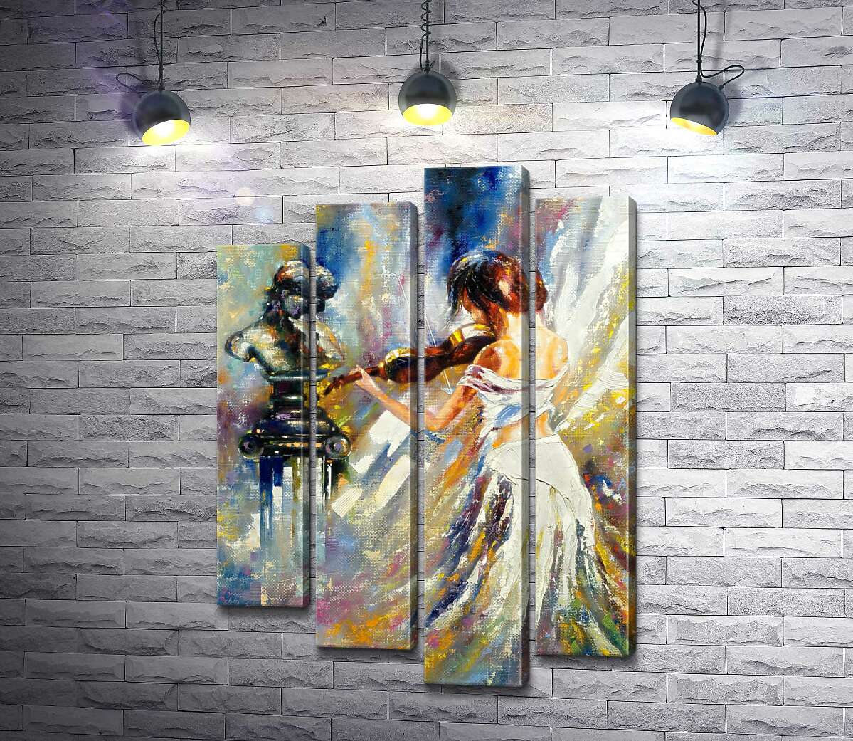 

Модульная картина ArtPoster Изящная девушка играет на скрипке перед греческой статуей 100x145 см Модуль №21