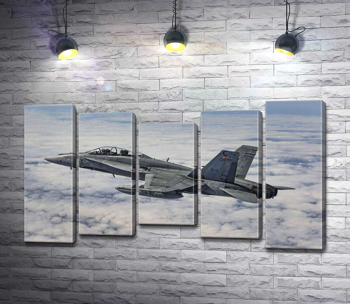 

Модульная картина ArtPoster Канадский истребитель Mc Donnell Douglas CF-18 Hornet разрезает небесное пространство 100x58 см Модуль №28