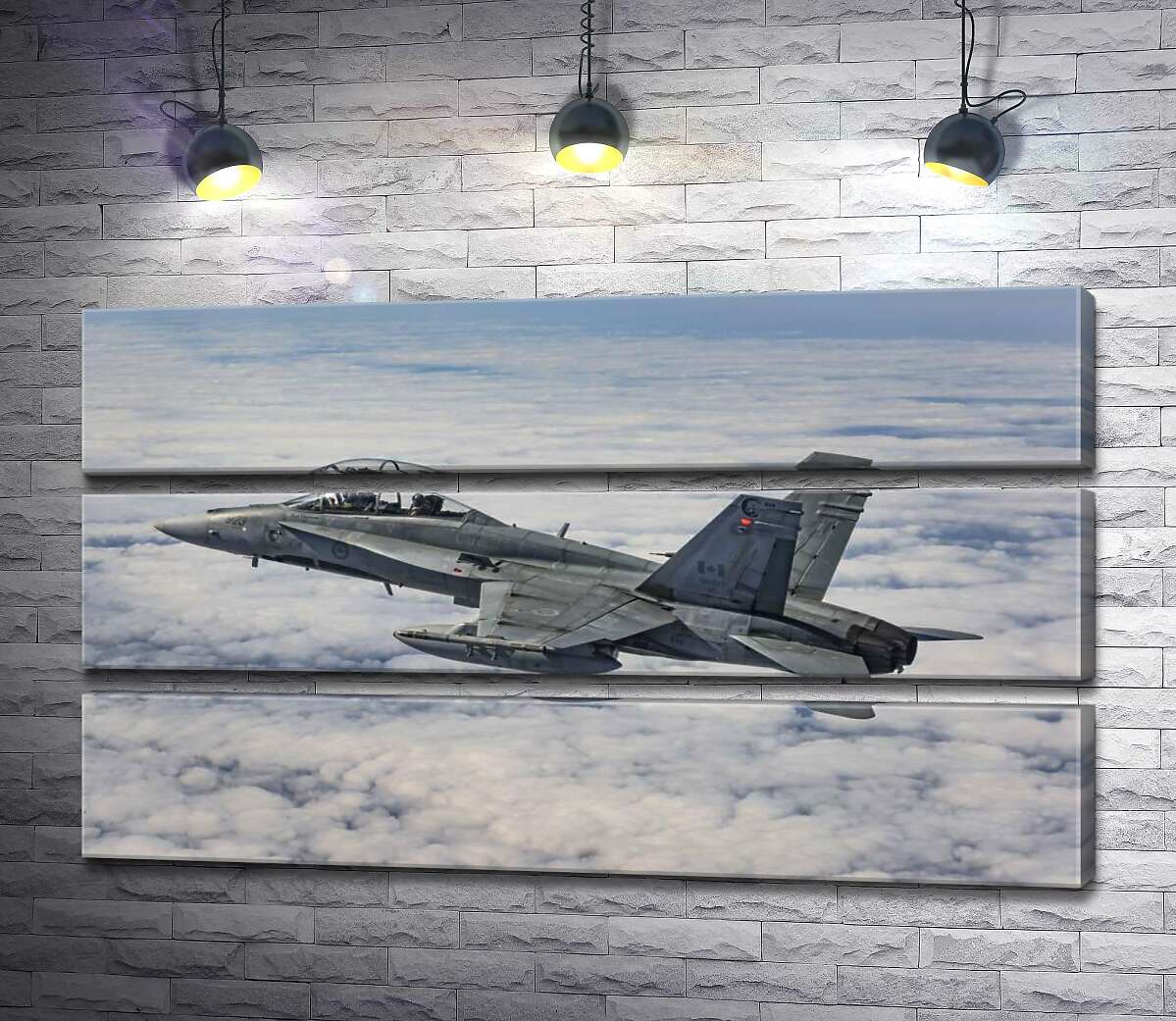 

Модульная картина ArtPoster Канадский истребитель Mc Donnell Douglas CF-18 Hornet разрезает небесное пространство 130x75 см Модуль №13