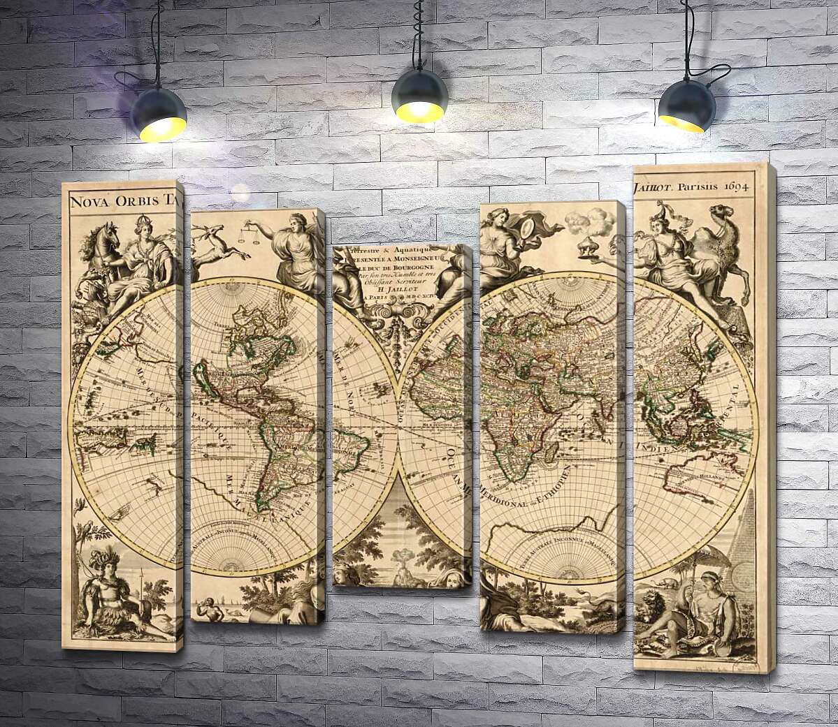 

Модульная картина ArtPoster Карта полушарий Земли 1694 года, авторства французского картографа Юбера Жайо (Hubert Jaillot) 100x82 см Модуль №28