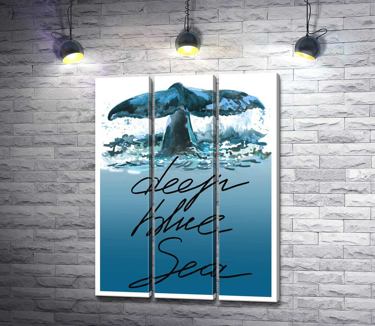 

Модульная картина ArtPoster Кит ныряет в голубые воды океана с надписью "deep blue sea" 132x177 см Модуль №11