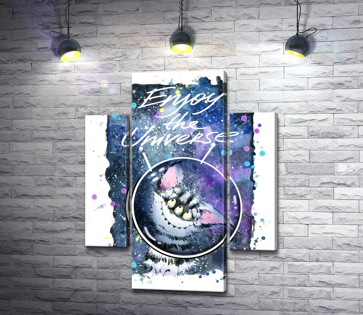 

Модульная картина ArtPoster Застенчивый полосатый монстр в космосе с надписью "Enjoy the Universe" 100x129 см Модуль №7