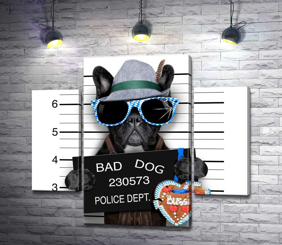 

Модульная картина ArtPoster Комическое фото арестованного черного бульдога 80x70 см Модуль №7