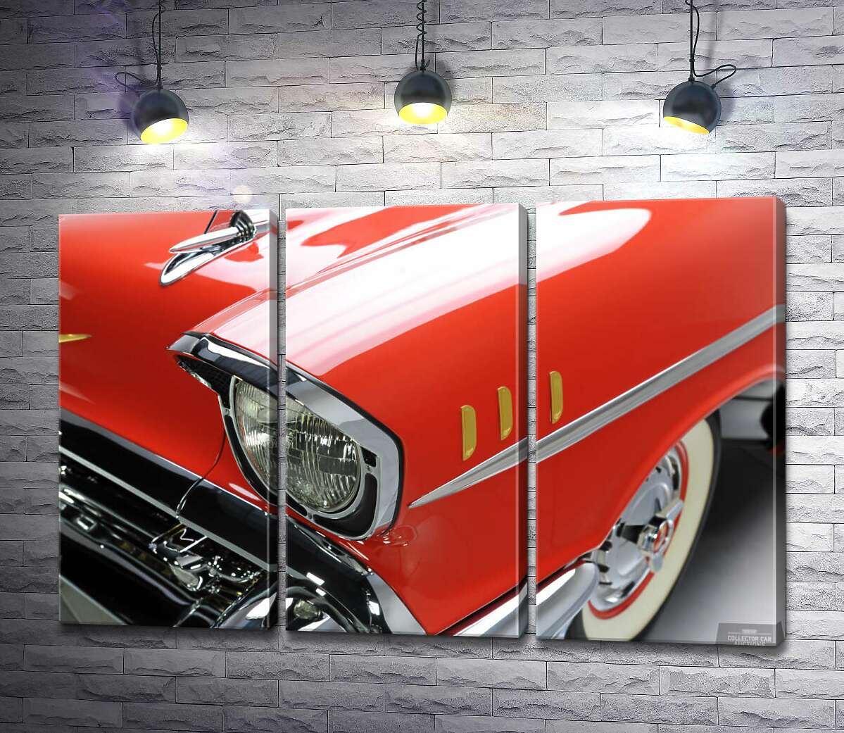 

Модульная картина ArtPoster Изысканная фара морковно-красного автомобиля Chevrolet Bel Air 60x40 см Модуль №11