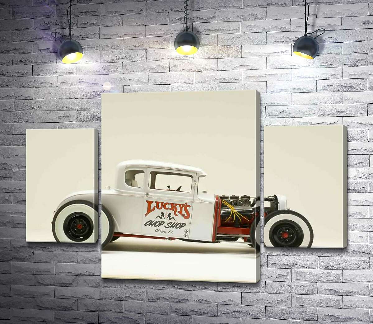 

Модульная картина ArtPoster Исключительный белый автомобиль Lucky's chop shop 131x88 см Модуль №7