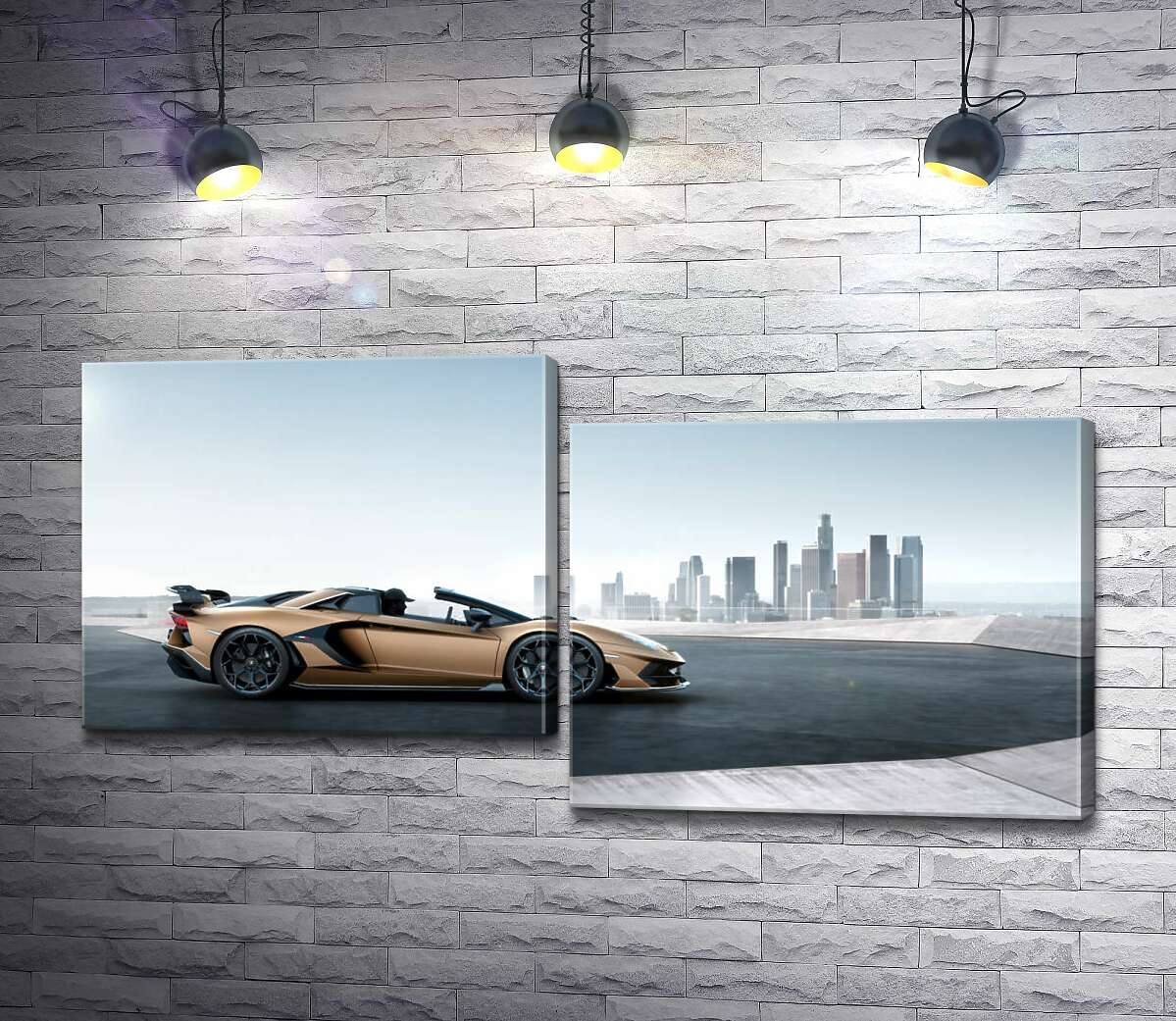 

Модульная картина ArtPoster Золотой автомобиль Ламборгини (Lamborghini Aventador) с черными элементами 100x51 см Модуль №5