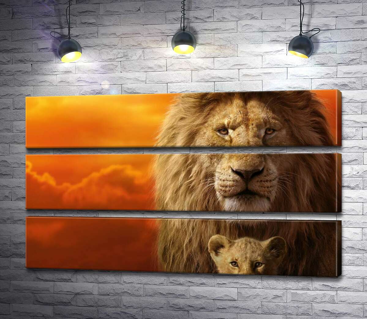 

Модульная картина ArtPoster Король-лев, Муфаса, и его сын, Симба, на постере к фильму "Король-лев" (The Lion King) 130x75 см Модуль №13
