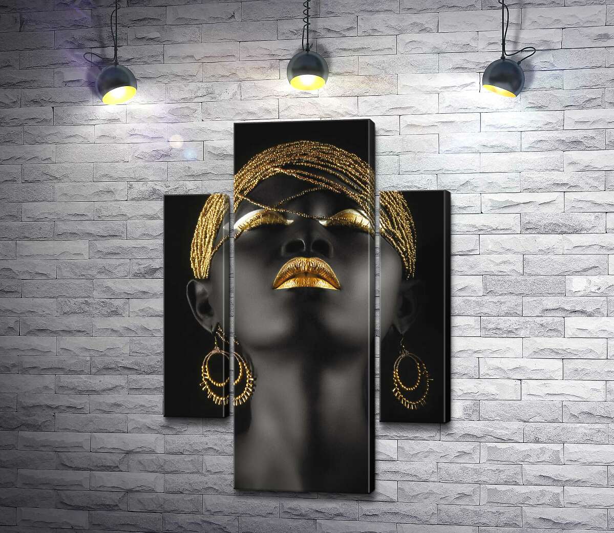 

Модульная картина ArtPoster Контраст золотых украшений на темном лице модели 100x148 см Модуль №7