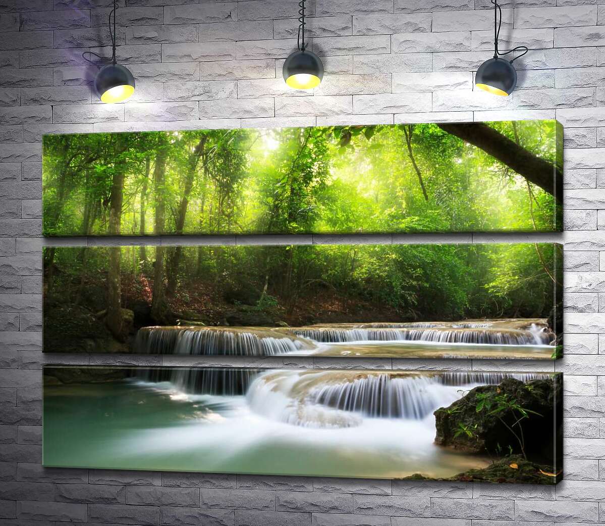 

Модульная картина ArtPoster Идеальные завитки водопадов в тени салатовых тонов леса 130x87 см Модуль №13