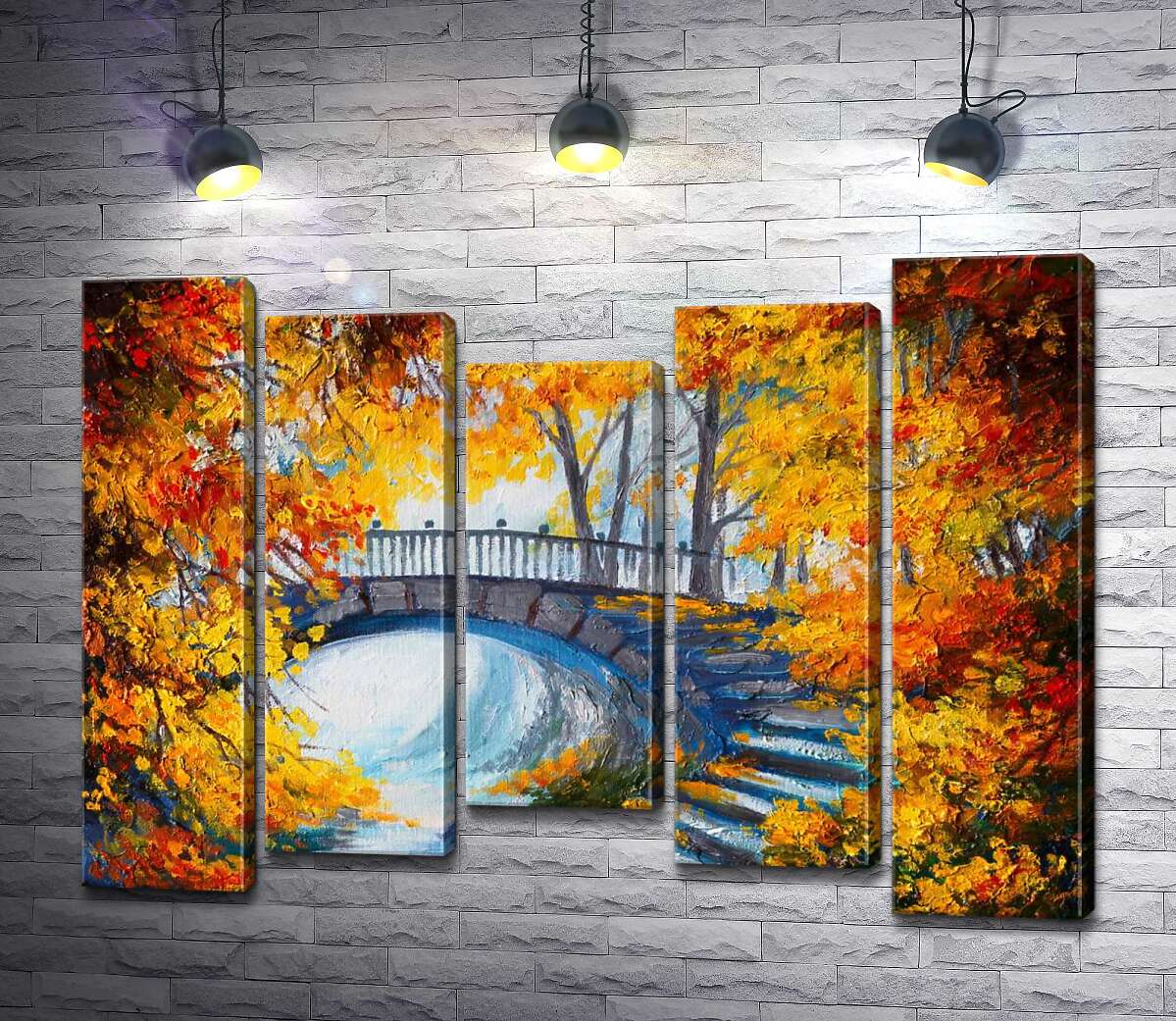 

Модульная картина ArtPoster Золотистая арка из осенних деревьев открывает вид на каменный мостик 100x75 см Модуль №28