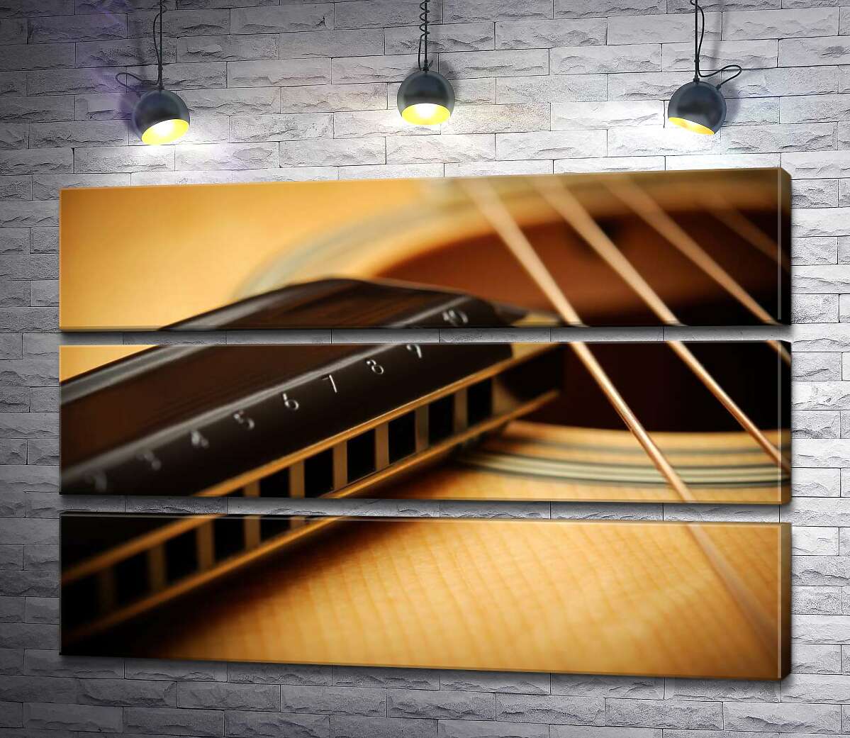 

Модульная картина ArtPoster Изящные гитарные струны в сопровождении губной гармоники 130x87 см Модуль №13