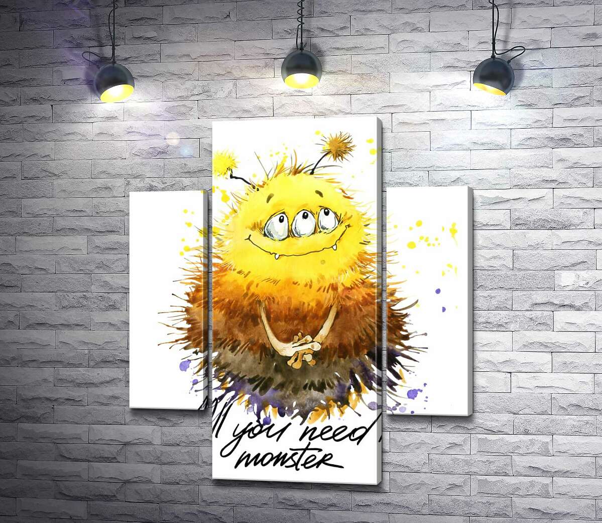 

Модульная картина ArtPoster Застенчивый пушистый монстр с надписью "all you need is monster" 80x95 см Модуль №7