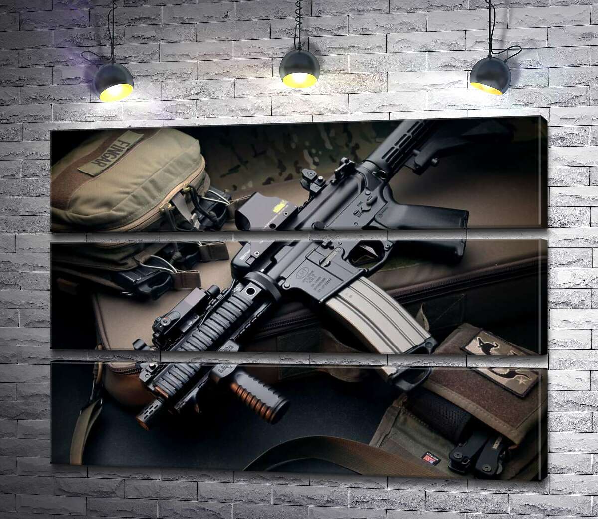 

Модульная картина ArtPoster Жизнь военного: автомат и снаряжение 85x60 см Модуль №13