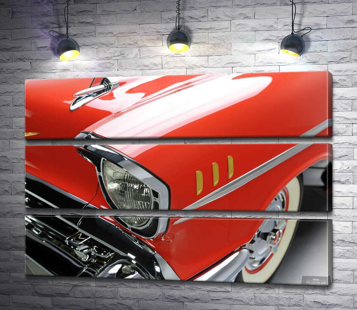 

Модульная картина ArtPoster Изысканная фара морковно-красного автомобиля Chevrolet Bel Air 90x60 см Модуль №13