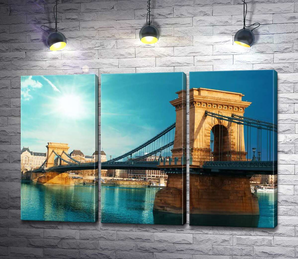 

Модульная картина ArtPoster Классическая изысканность цепного моста Сечени (Széchenyi lánchíd) над глубоководным Дунаем 102x66 см Модуль №11