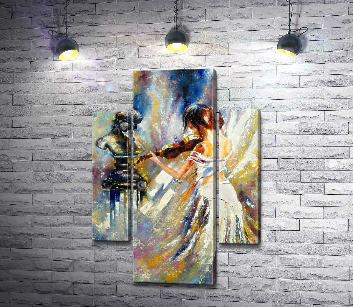 

Модульная картина ArtPoster Изящная девушка играет на скрипке перед греческой статуей 100x144 см Модуль №7