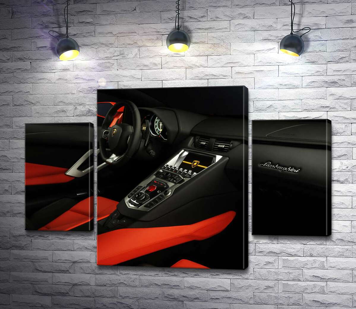 

Модульная картина ArtPoster Изысканный салон автомобиля Ламборгини в красно-черных тонах 100x68 см Модуль №7