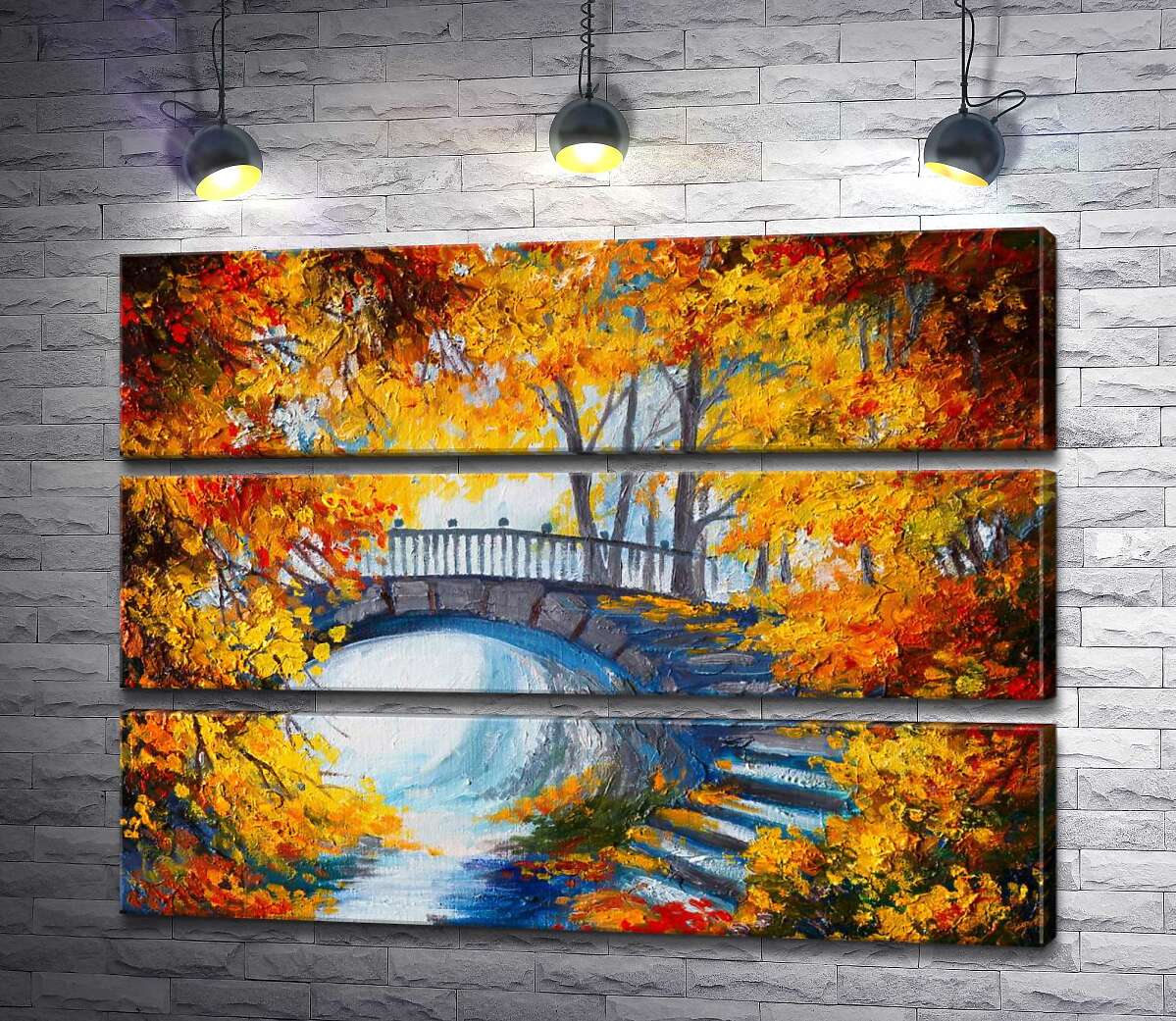 

Модульная картина ArtPoster Золотистая арка из осенних деревьев открывает вид на каменный мостик 130x96 см Модуль №13