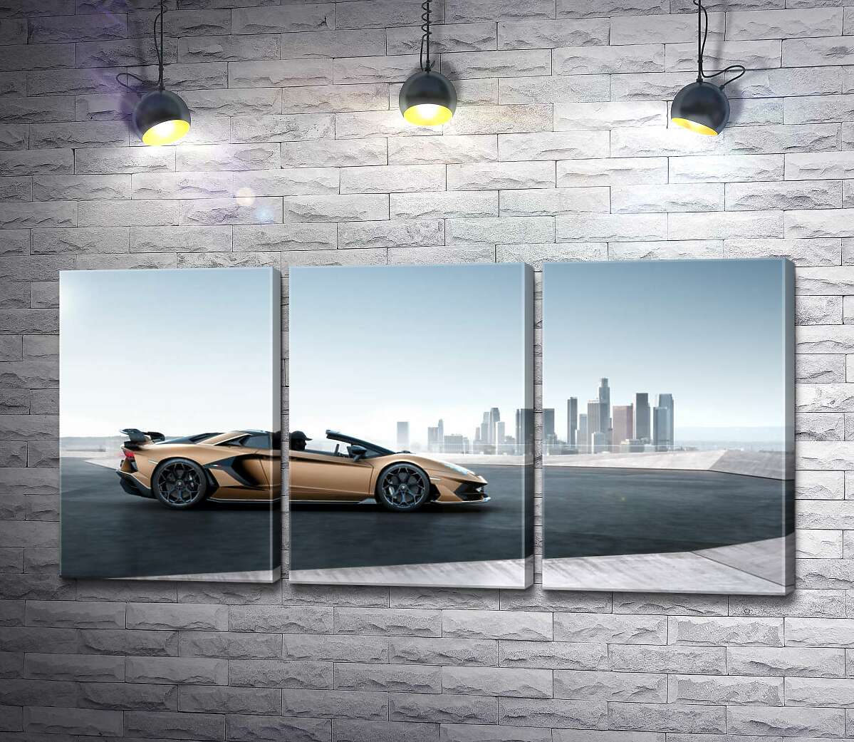 

Модульная картина ArtPoster Золотой автомобиль Ламборгини (Lamborghini Aventador) с черными элементами 132x65 см Модуль №11