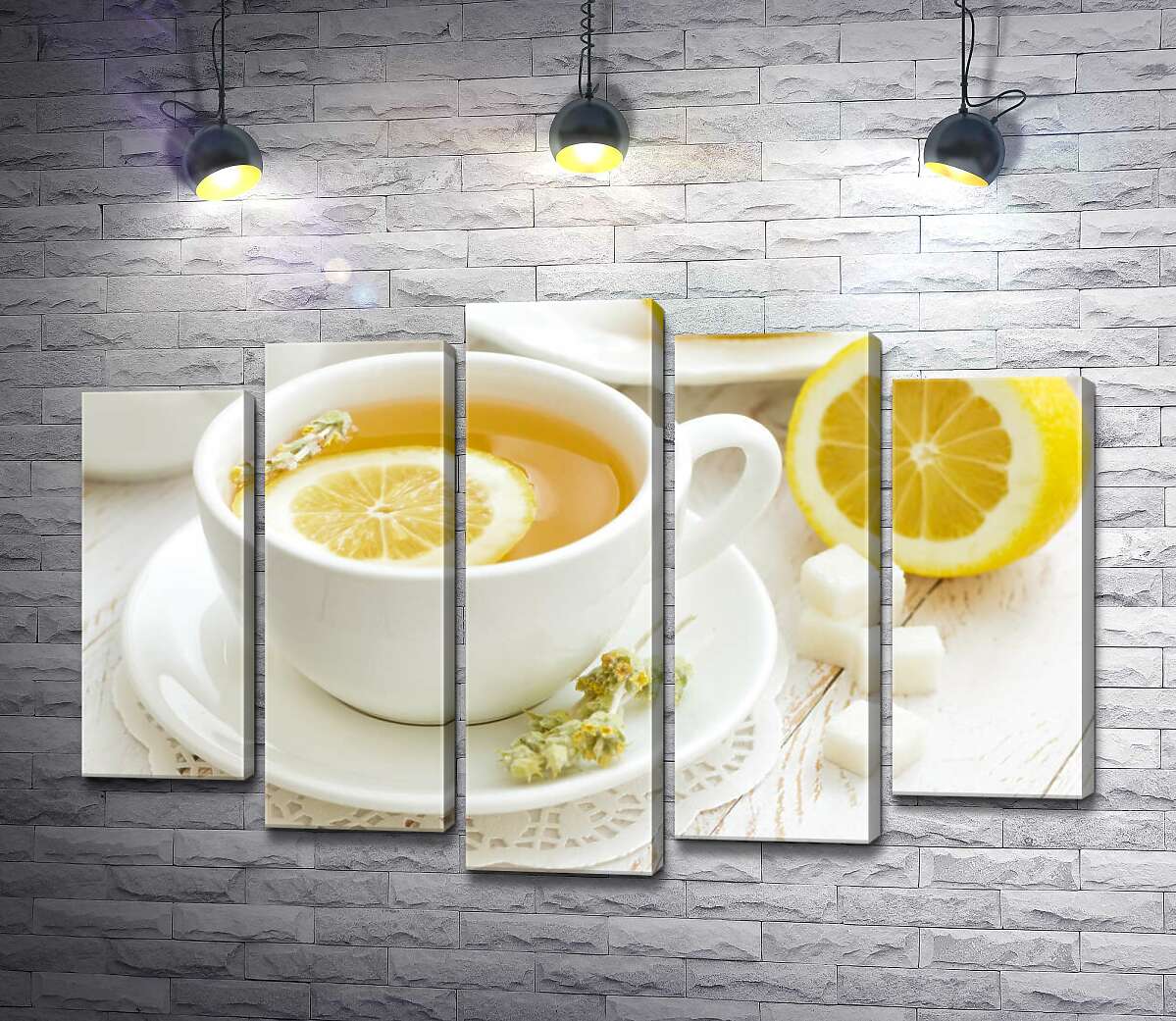 

Модульная картина ArtPoster Контраст желтого и белого в чашке лимонного чая с засушенными цветами полыни 130x88 см Модуль №26
