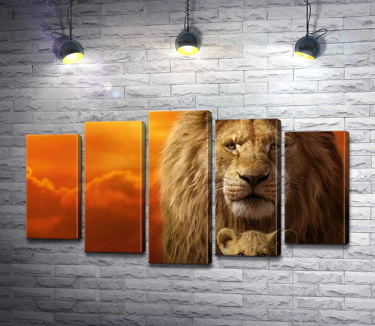 

Модульная картина ArtPoster Король-лев, Муфаса, и его сын, Симба, на постере к фильму "Король-лев" (The Lion King) 130x74 см Модуль №26