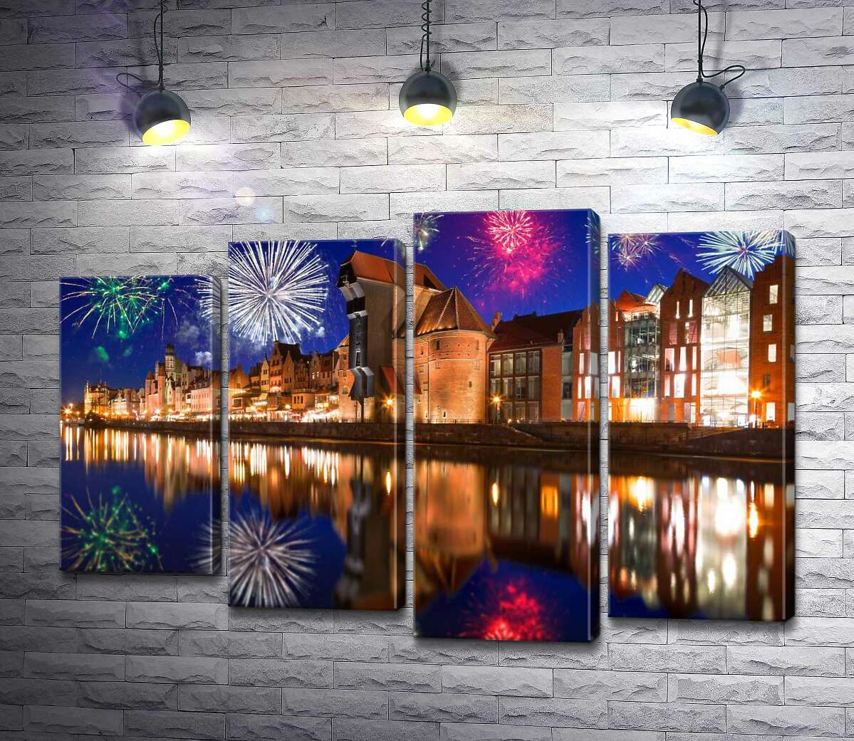 

Модульная картина ArtPoster Искры салютов отражаются в реке Мотлава у ночного Гданьска 80x54 см Модуль №21