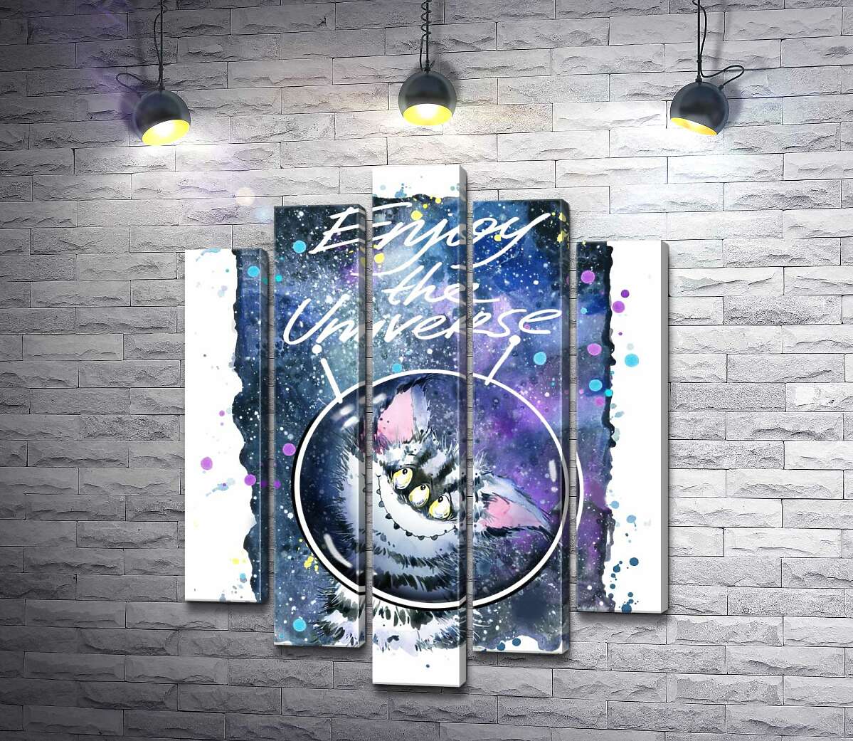 

Модульная картина ArtPoster Застенчивый полосатый монстр в космосе с надписью "Enjoy the Universe" 130x168 см Модуль №26