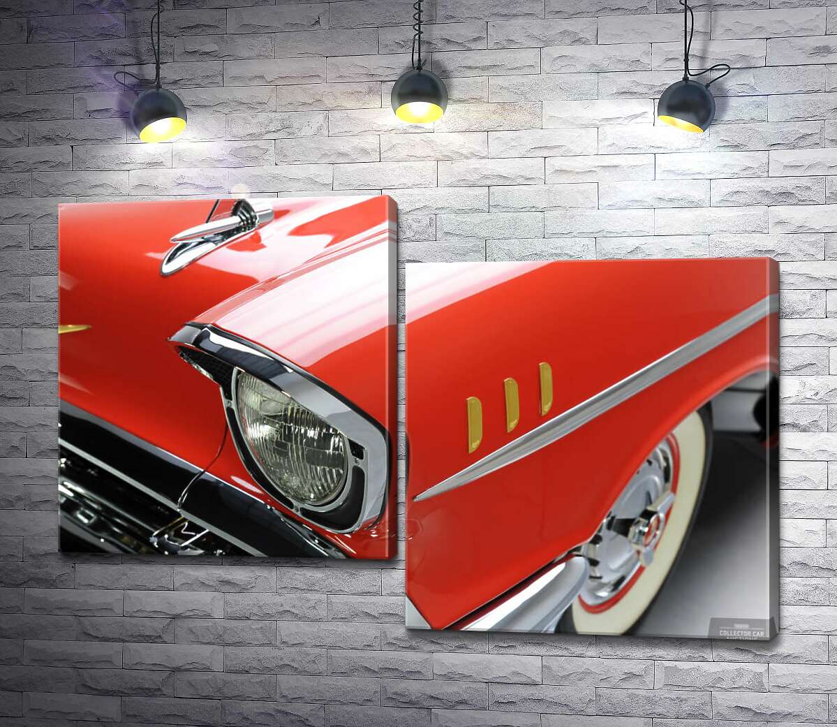 

Модульная картина ArtPoster Изысканная фара морковно-красного автомобиля Chevrolet Bel Air 130x87 см Модуль №5