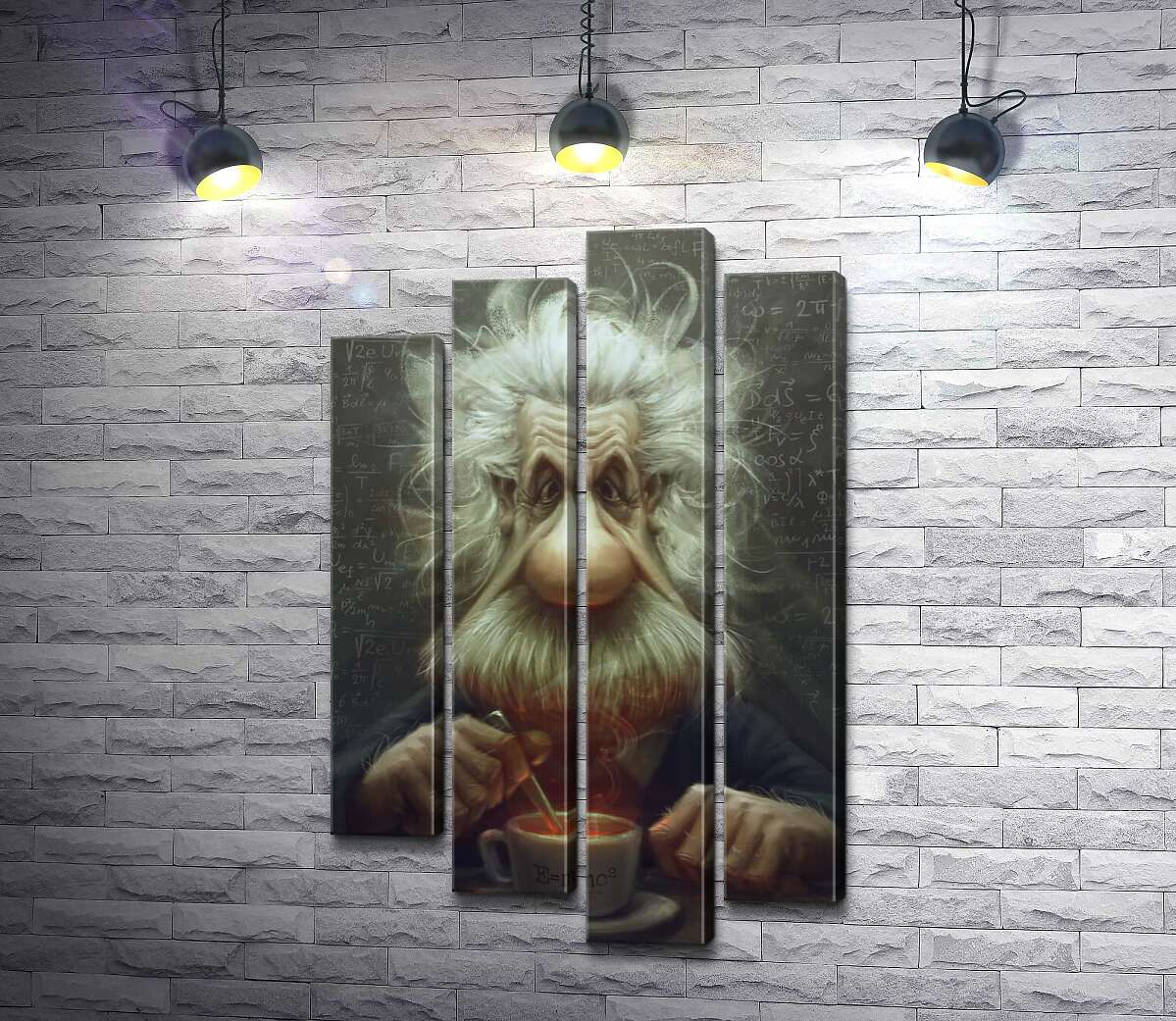 

Модульная картина ArtPoster Карикатура на Альберта Эйнштейна (Albert Einstein), пьющего чай 128x207 см Модуль №21