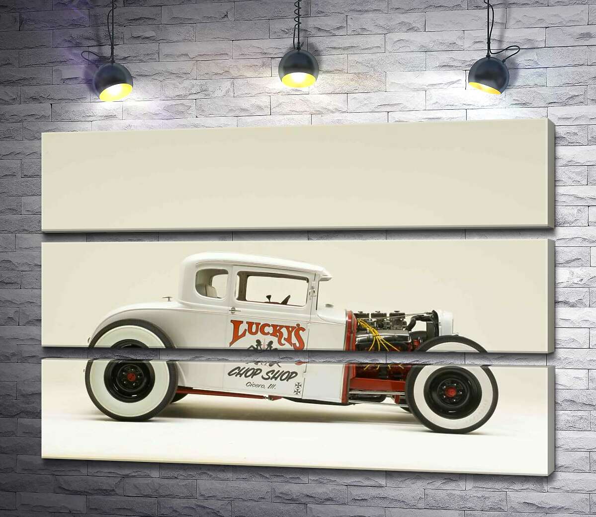 

Модульная картина ArtPoster Исключительный белый автомобиль Lucky's chop shop 130x87 см Модуль №13