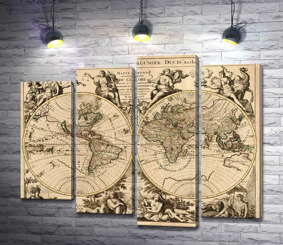 

Модульная картина ArtPoster Карта полушарий Земли 1694 года, авторства французского картографа Юбера Жайо (Hubert Jaillot) 100x80 см Модуль №21