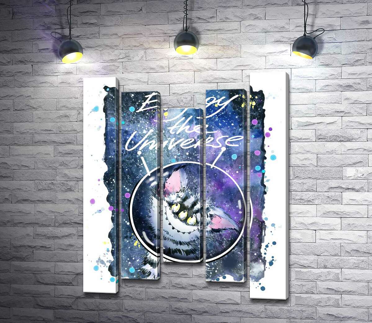 

Модульная картина ArtPoster Застенчивый полосатый монстр в космосе с надписью "Enjoy the Universe" 130x168 см Модуль №28