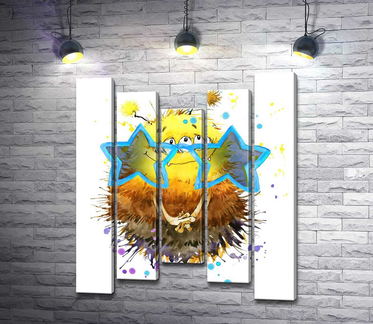 

Модульная картина ArtPoster Застенчивый желтый монстр выглядывет через звездные очки 130x156 см Модуль №28