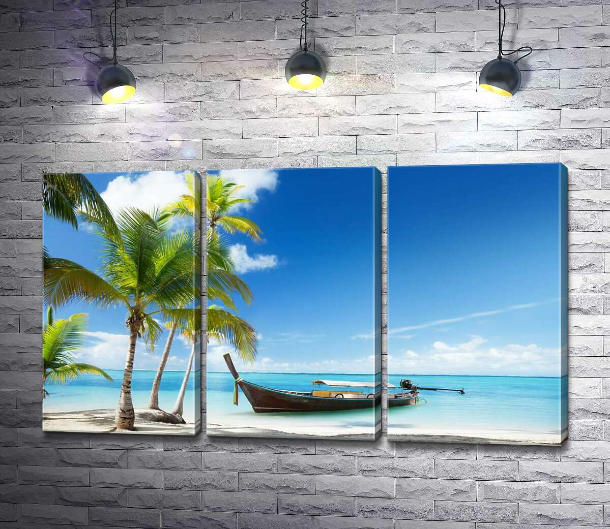 

Модульная картина ArtPoster Колоритная лодка выглядывает кормой на мраморно-белый пляж 60x35 см Модуль №11