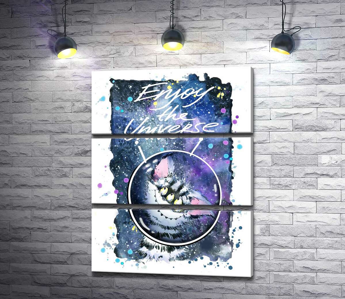

Модульная картина ArtPoster Застенчивый полосатый монстр в космосе с надписью "Enjoy the Universe" 130x168 см Модуль №13