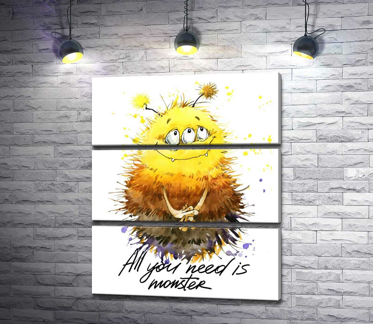 

Модульная картина ArtPoster Застенчивый пушистый монстр с надписью "all you need is monster" 100x120 см Модуль №13