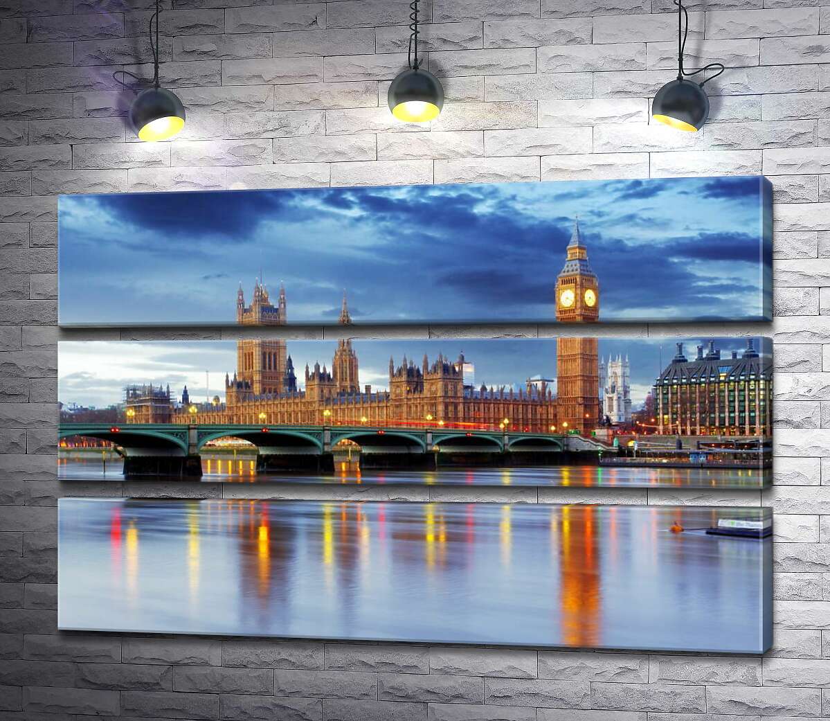 

Модульная картина ArtPoster Здание британского парламента и знаменитый Биг-Бен (Big Ben) виднеются из-за моста через Темзу 130x84 см Модуль №13